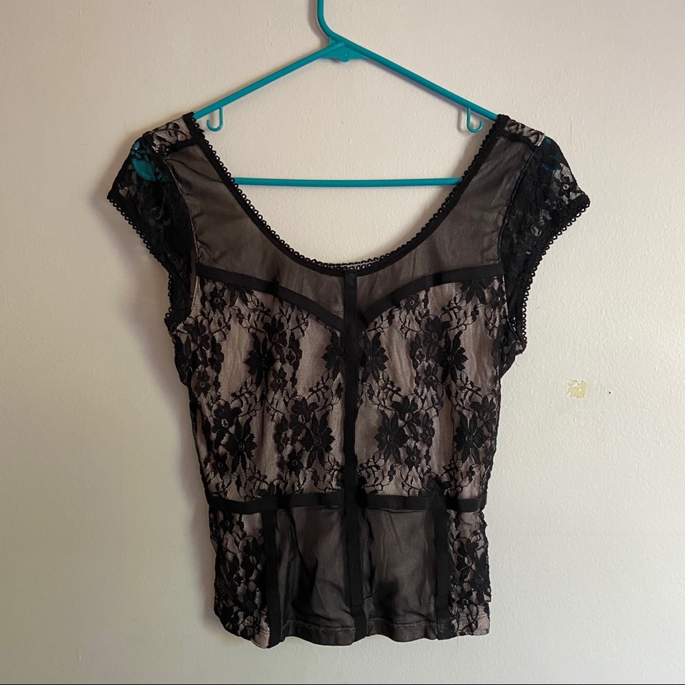Black lace skin tight crop top